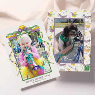Cartes Pour Fêtes Annuelles Masques Mardi Gras à l'aquarelle Couronne de King