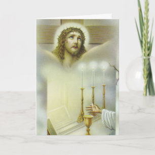 Cartes Pour Fêtes Annuelles Masse Crucifix Offrant Chalice Candles Prêtre