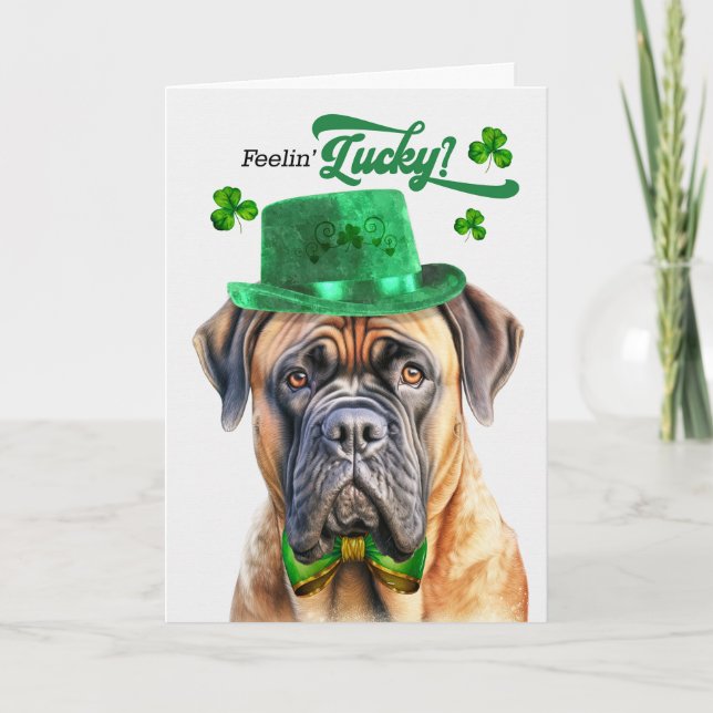 Cartes Pour Fêtes Annuelles Mastiff Dog Feelin' Lucky St Patrick's Day (Devant)