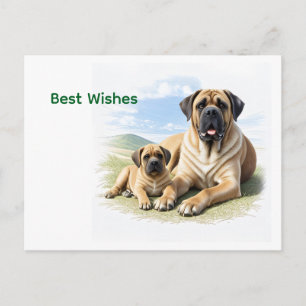 Cartes Pour Fêtes Annuelles Mastiff Dogue anglaise avec enfant en vacances