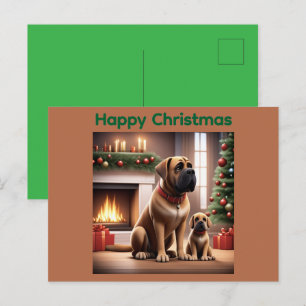 Cartes Pour Fêtes Annuelles Mastiff Dogue de Noël Cheminée
