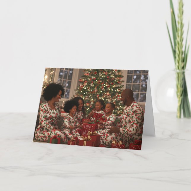 Cartes Pour Fêtes Annuelles Matin de Noël de la famille afro-américaine (Devant)