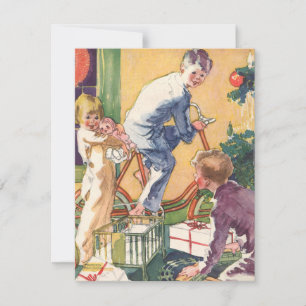 Cartes Pour Fêtes Annuelles Matin de Noël Vintage, Enfants avec Présents