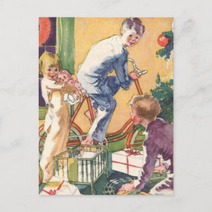 Cartes Pour Fêtes Annuelles Matin de Noël Vintage, Enfants avec Présents