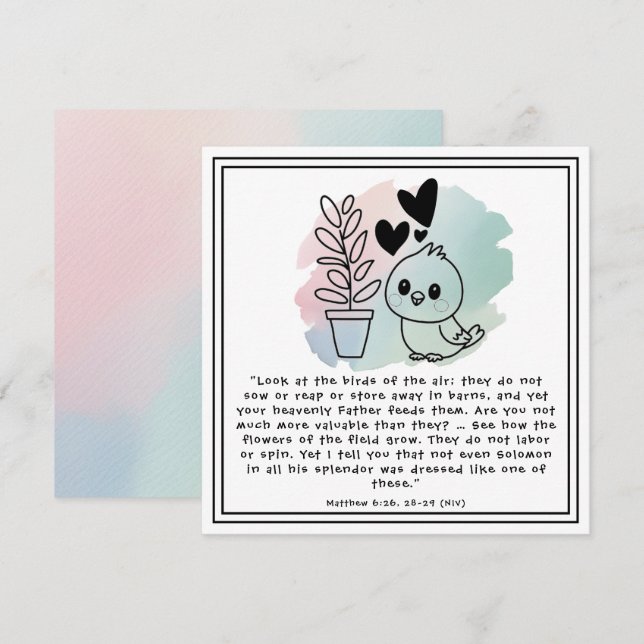 Cartes Pour Fêtes Annuelles Matthieu 6:26, 28-29 Oiseaux domestiques Encourage (Devant / Derrière)