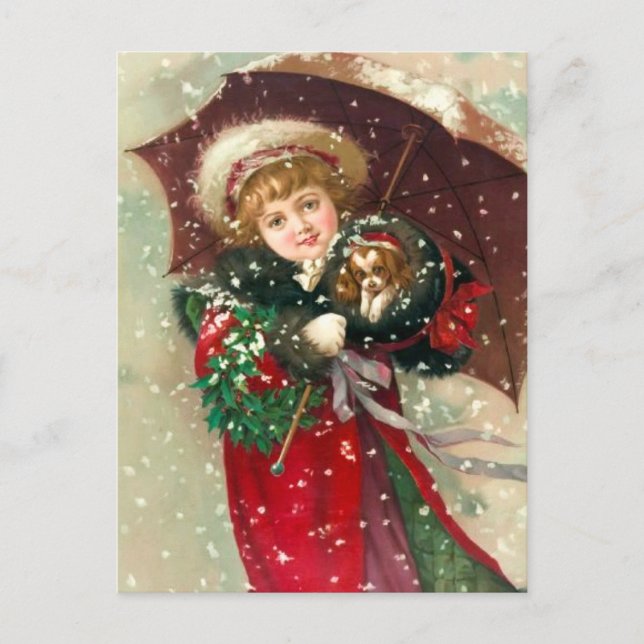 Cartes Pour Fêtes Annuelles Maud Humphrey's Winter Girl with dog (Devant)
