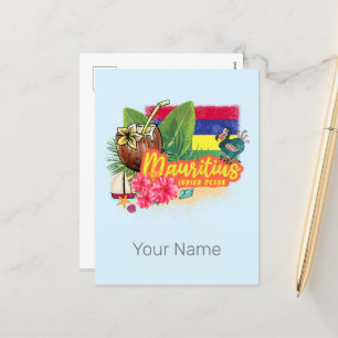 Cartes Pour Fêtes Annuelles Maurice Retro Océan Indien Dodo et drapeau Vintage