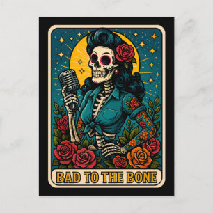 Cartes Pour Fêtes Annuelles Mauvais à Bone Retro Squelette chanteur