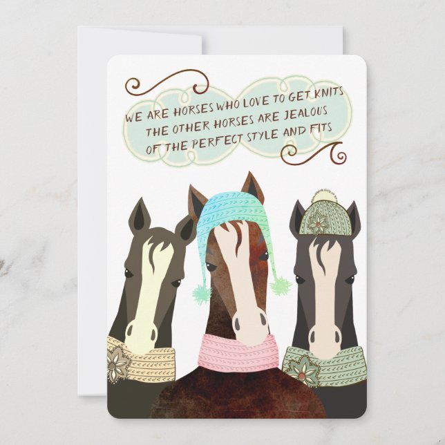 Cartes Pour Fêtes Annuelles Mauvais chevaux de poésie tricot artisanal de Noël (Devant)