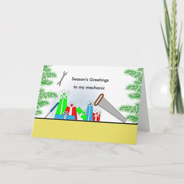 Cartes Pour Fêtes Annuelles Mécanicien, rétros présents de Noël, outils (Devant)