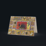 Cartes Pour Fêtes Annuelles MEDIEVAL BESTIARY,BLACK HEDGEHOG KING and ANIMALS<br><div class="desc">Black hedgehog king with gold crown and medieval bestiary. Digital collage elaboration by Bulgan Lumini from Ancient Medieval miniatures.</div>