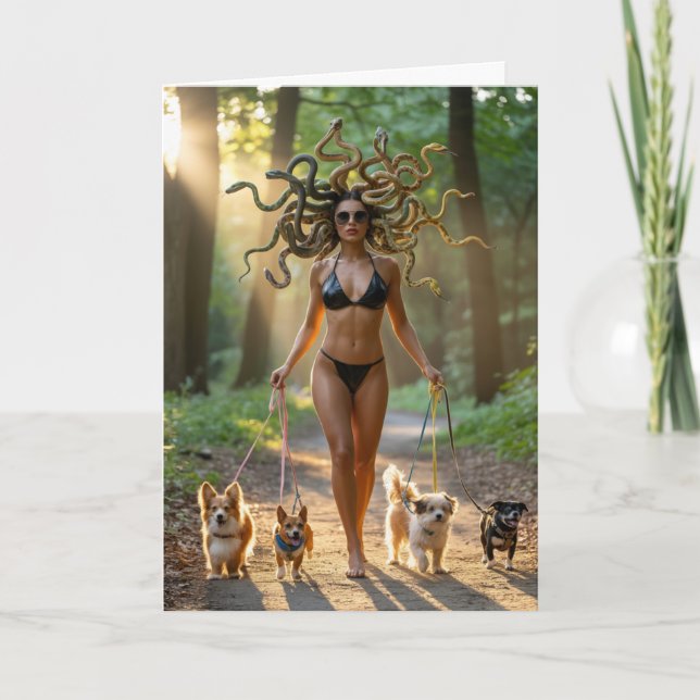 Cartes Pour Fêtes Annuelles Medusa Walkin' the Dog Card (Devant)