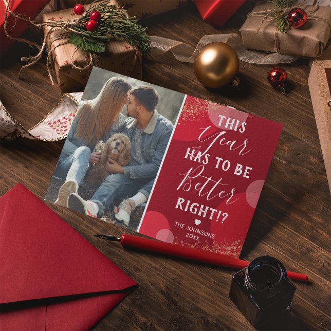 Cartes Pour Fêtes Annuelles Meilleure année photo Noël Rouge (Créateur téléchargé)