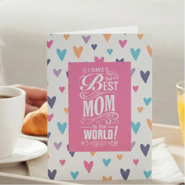 Cartes Pour Fêtes Annuelles Meilleure maman dans le Motif de coeur du monde (Créateur téléchargé)