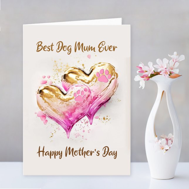 Cartes Pour Fêtes Annuelles Meilleure maman de chien jamais Coeurs d'or rose F (Créateur téléchargé)