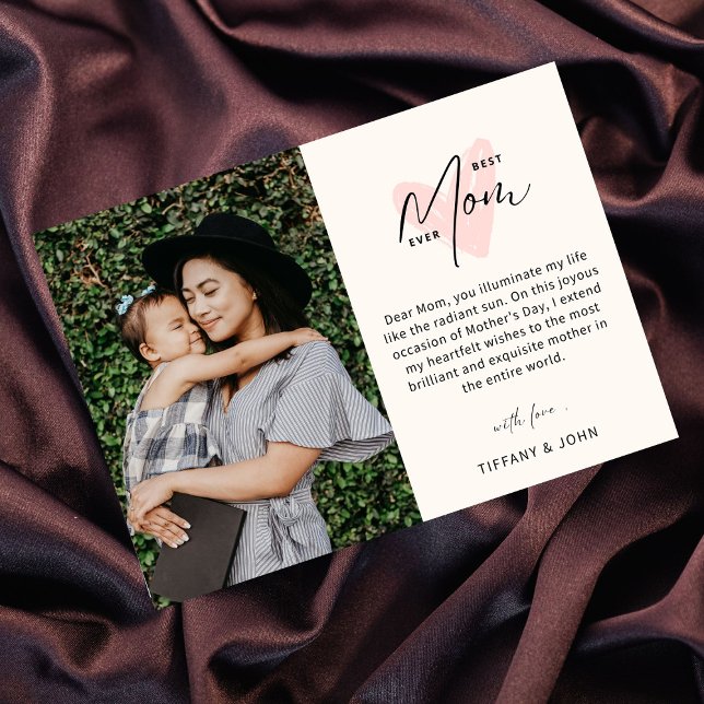 Cartes Pour Fêtes Annuelles Meilleure Maman Ever Script Rose Cœur Message Mign (Créateur téléchargé)