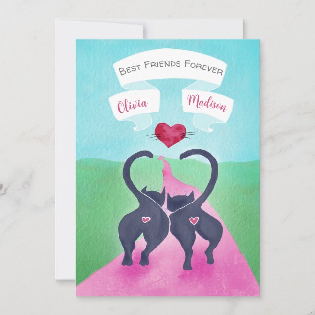 Cartes Pour Fêtes Annuelles Meilleurs amis Valentine Whimsical Chat Personnali (Devant)