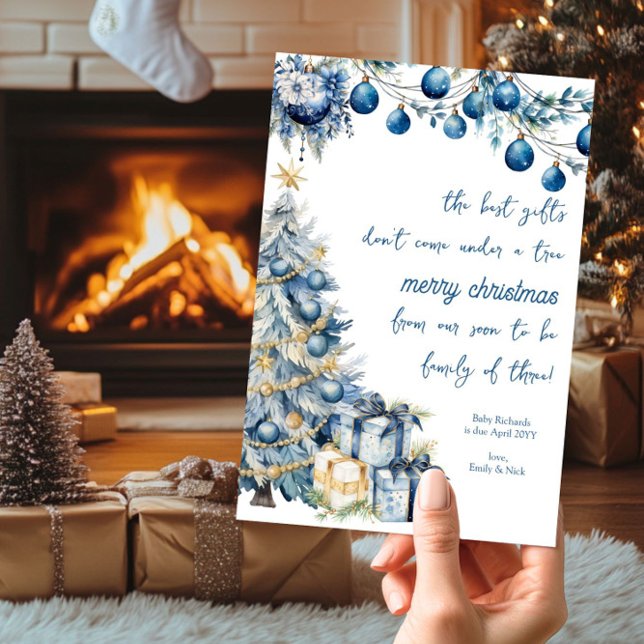 Cartes Pour Fêtes Annuelles Meilleurs cadeaux Grossesse de Noël bleue (Best Gifts - Blue Christmas Card Pregnancy Announcement by Darling & May)