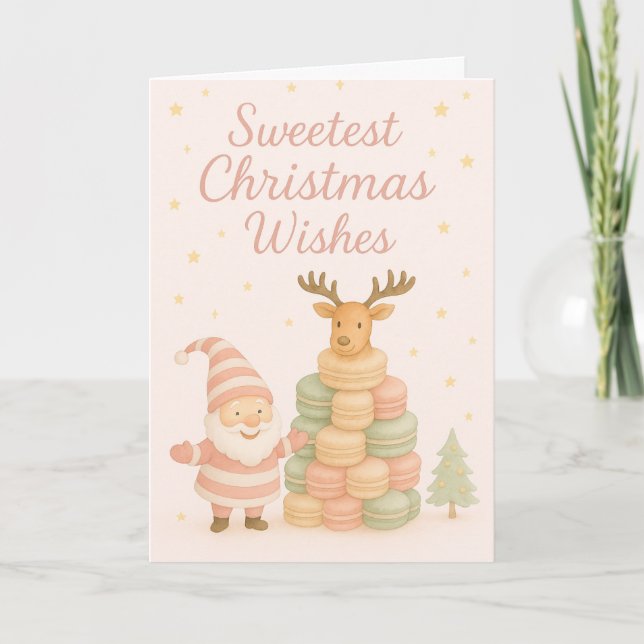 Cartes Pour Fêtes Annuelles Meilleurs vœux de Noël  Santa & Macarons (Devant)