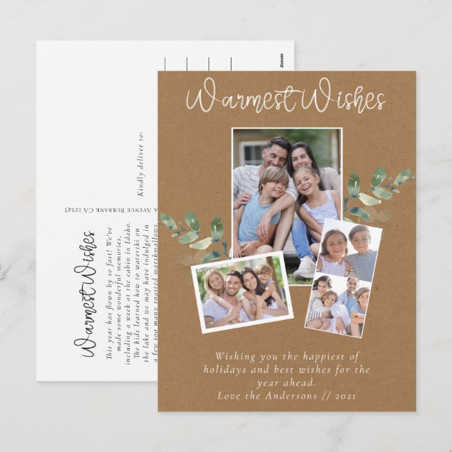 Cartes Pour Fêtes Annuelles Meilleurs Vœux Kraft Collage de photos d'eucalyptu (Devant / Derrière)