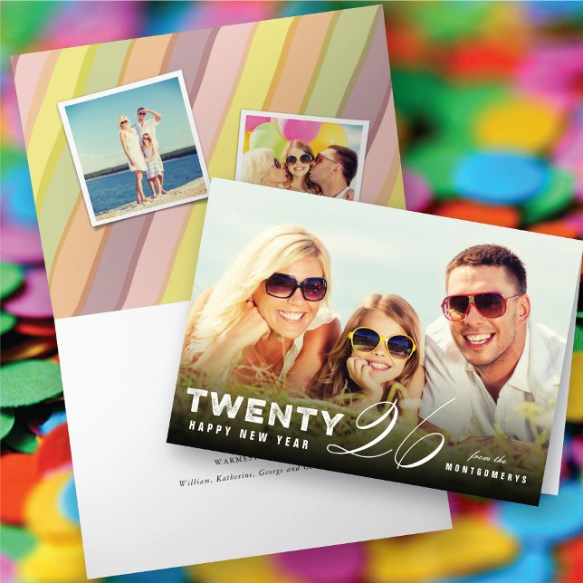 Cartes Pour Fêtes Annuelles Mélanger la typographie 2026 Simple moderne photo  (Mix Typography 2026 Simple Modern New Year Photo Holiday Card @ fat_fa_tin)