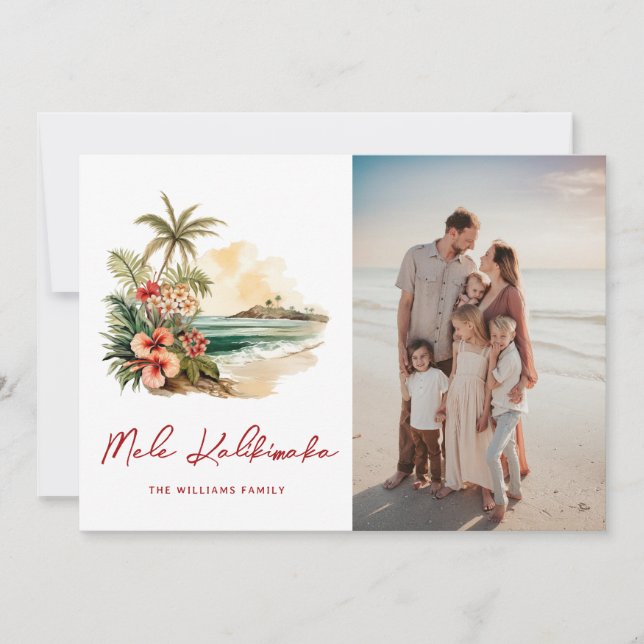 Cartes Pour Fêtes Annuelles Mele Kalikimaka Aquarelle Plage Florale Photo (Devant)
