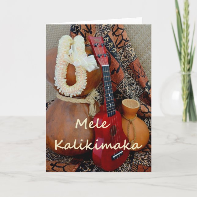 Cartes Pour Fêtes Annuelles Mele Kalikimaka avec le ruban blanc Lei (Devant)