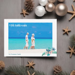 Cartes Pour Fêtes Annuelles Mele Kalikimaka Beach Family Photo Hibiscus Floral<br><div class="desc">Une carte de Noël de plage tout simplement magnifique avec une photo de famille de vos vacances sur l'île tenue au coin par une jolie fleur tropicale Hibiscus dans un joli rose pêche avec des feuilles de palmiers bleu vert. Une autre photo complète orne le dos de cette carte de...</div>