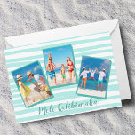 Cartes Pour Fêtes Annuelles Mele Kalikimaka Beach Noël Chic Photo Turquoise<br><div class="desc">De belles lignes ondulées turquoises en bord de mer ornent cette carte de Noël de collection de photos de famille moderne qui dit Mele Kalikimaka, la façon hawaïenne de dire Joyeux Noël. Un motif de couleur de plage cool sur cette carte de vacances photo personnalisée tendance. Customisez le modèle de...</div>