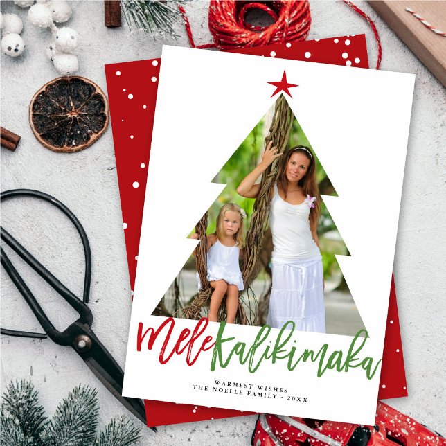 Cartes Pour Fêtes Annuelles Mele Kalikimaka Brush Christmas Tree Cutout Photo (Créateur téléchargé)