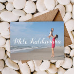 Cartes Pour Fêtes Annuelles Mele Kalikimaka Chic Typography Simple Beach Photo<br><div class="desc">Chic Mele Kalikimaka typography holiday cards to celebrate a Hawaiian Christmas on the beach. Personalize these sunny weather holiday cards with your own beach vacation photograph from Hawaii or other ocean islands. One full photograph decorates the front under beautiful white script overlay and two square custom family photos go on...</div>