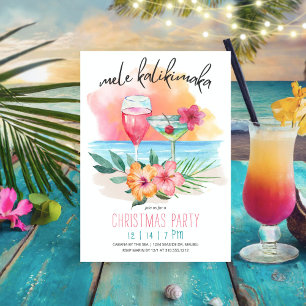 Cartes Pour Fêtes Annuelles Mele Kalikimaka Cocktails de plage tropicaux de No