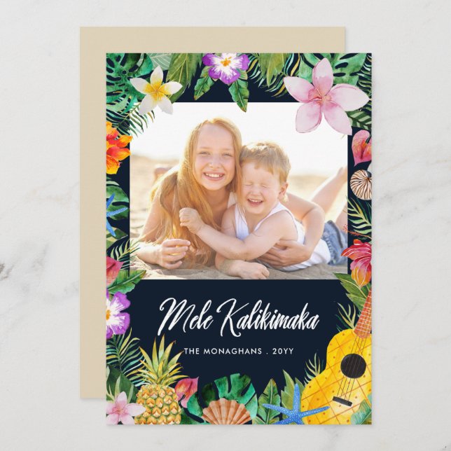 Cartes Pour Fêtes Annuelles Mele Kalikimaka Élégante photo de Noël tropicale (Devant / Derrière)