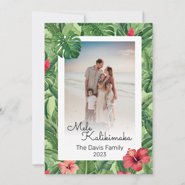 Cartes Pour Fêtes Annuelles Mele Kalikimaka Famille de Noël Photo Tropical (Devant)