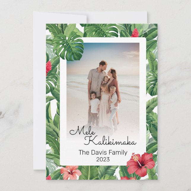 Cartes Pour Fêtes Annuelles Mele Kalikimaka Famille de Noël Photo Tropical (Devant)