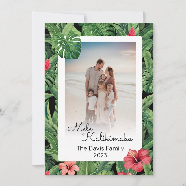 Cartes Pour Fêtes Annuelles Mele Kalikimaka Famille de Noël Photo Tropical (Devant)