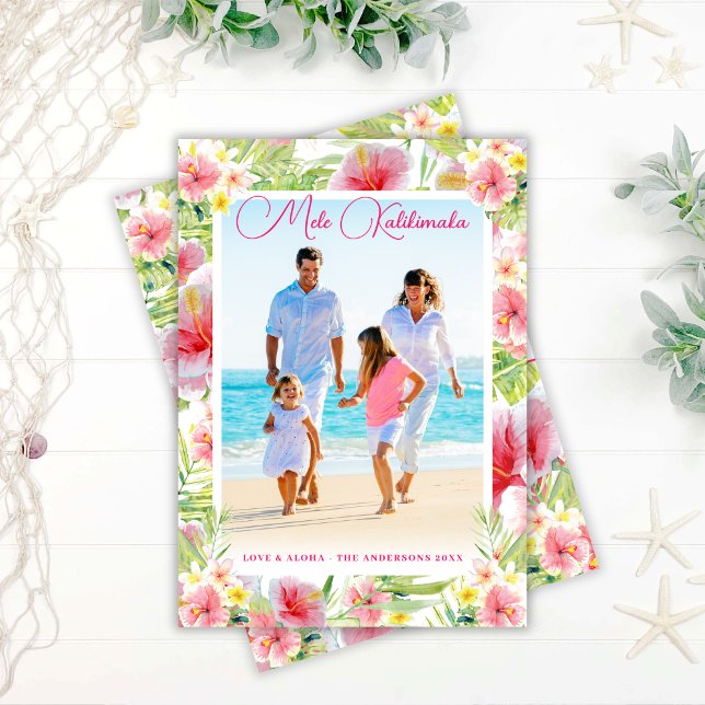 Cartes Pour Fêtes Annuelles Mele Kalikimaka Fleur tropicale de Noël Photo (Créateur téléchargé)