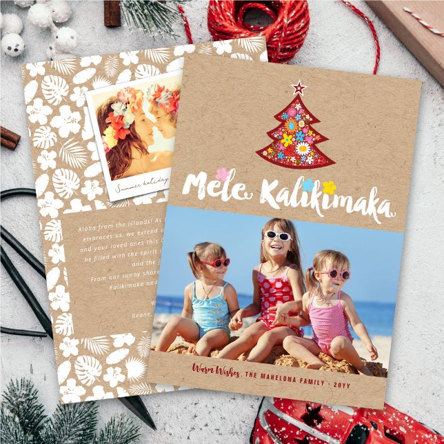 Cartes Pour Fêtes Annuelles Mele Kalikimaka Fleurs mignonnes Arbre de Noël Pho (Créateur téléchargé)