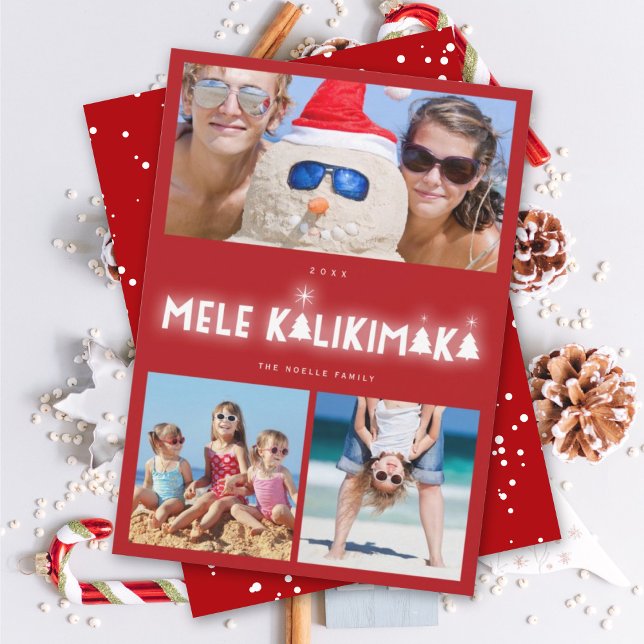 Cartes Pour Fêtes Annuelles Mele Kalikimaka Glow 3 Photo Collage Noël (Créateur téléchargé)