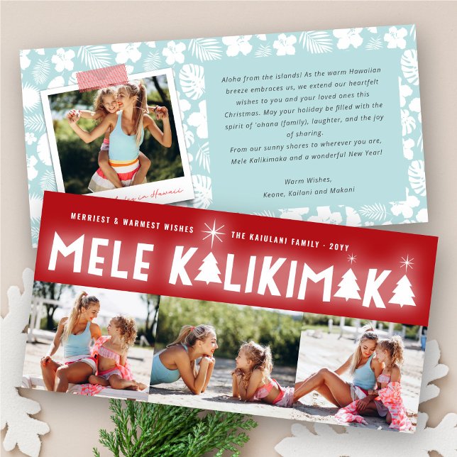 Cartes Pour Fêtes Annuelles Mele Kalikimaka Glow Christmas 3 Photo Collage (Mele Kalikimaka Glow Typography Christmas 3 Photo Collage Modern Holiday Card @ fat_fa_tin)