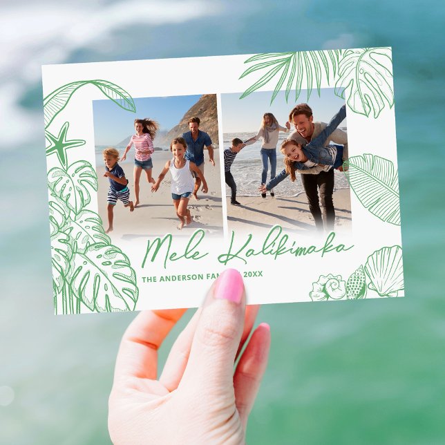 Cartes Pour Fêtes Annuelles Mele Kalikimaka Green Two Photo Noël (Créateur téléchargé)