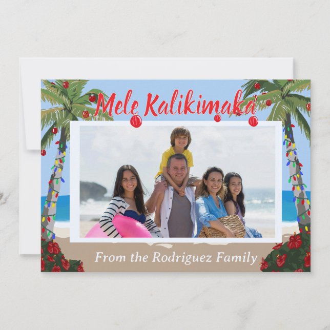 Cartes Pour Fêtes Annuelles Mele Kalikimaka Hawaiian Beach Personalized Photo (Devant)
