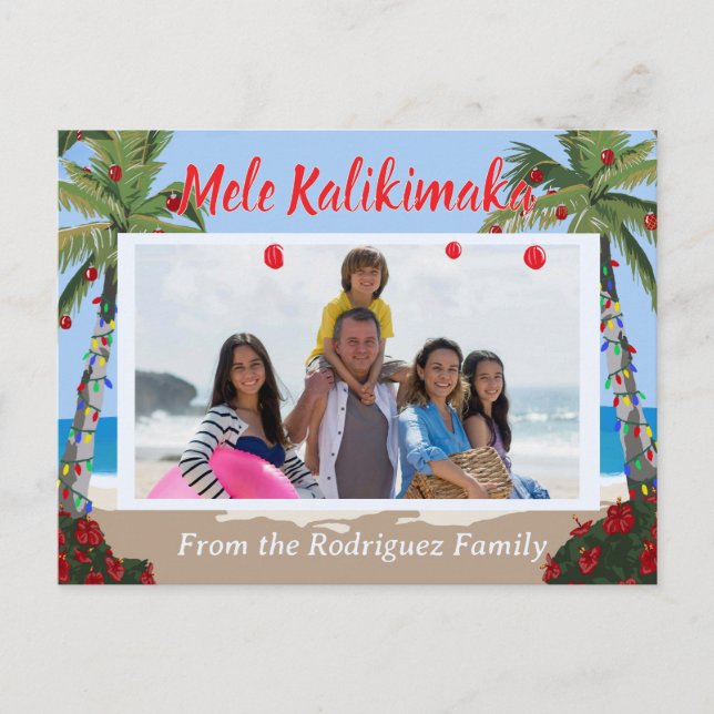 Cartes Pour Fêtes Annuelles Mele Kalikimaka Hawaiian Beach Personalized Photo  (Devant)