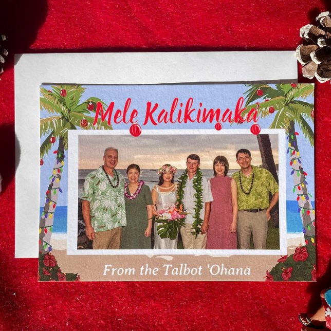 Cartes Pour Fêtes Annuelles Mele Kalikimaka Hawaiian Beach Personalized Photo (Créateur téléchargé)
