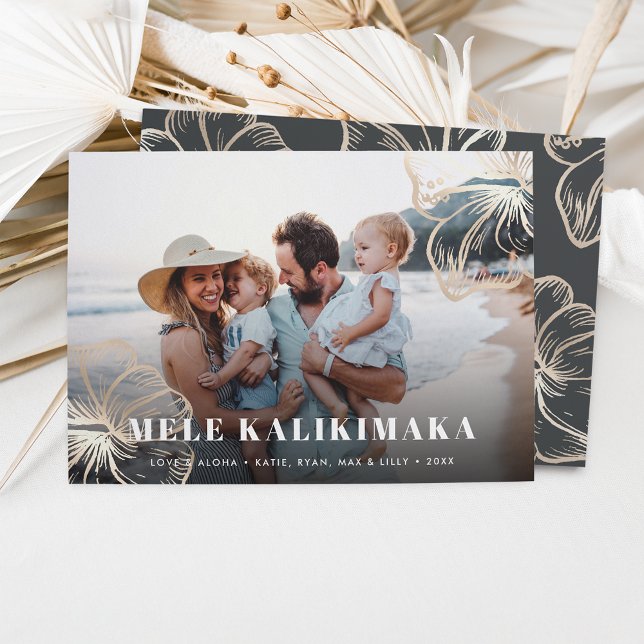 Cartes Pour Fêtes Annuelles Mele Kalikimaka | Hawaiian Floral Photo (Créateur téléchargé)