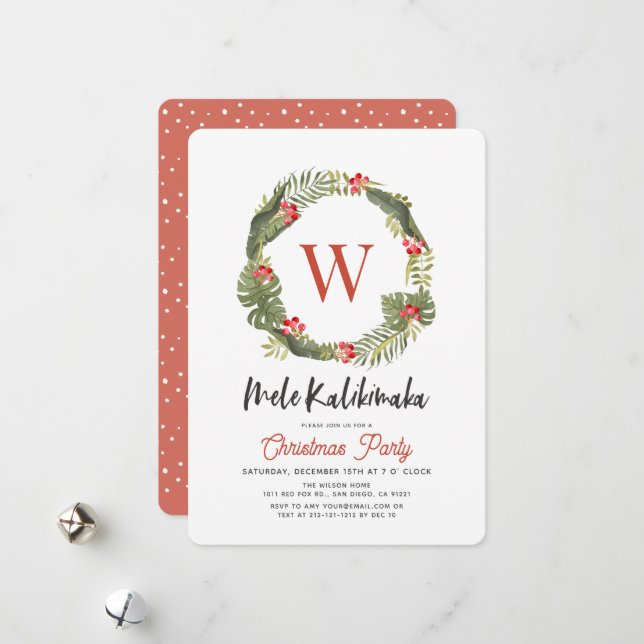 Cartes Pour Fêtes Annuelles Mele Kalikimaka Monogram Fête de Vacances Invitati (Devant/Arrière en situation)