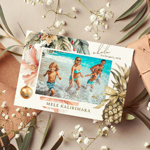 Cartes Pour Fêtes Annuelles Mele Kalikimaka photo hawaïen à l'aquarelle 