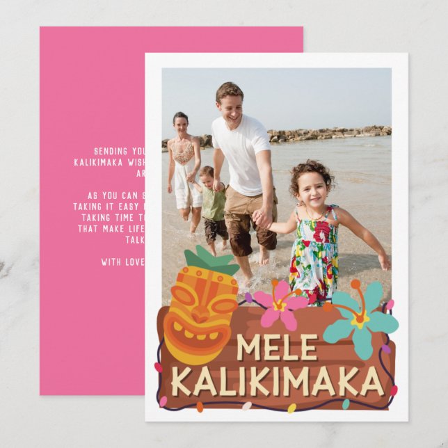Cartes Pour Fêtes Annuelles Mele Kalikimaka Photo Hawaiian Tiki Christmas Card (Devant / Derrière)