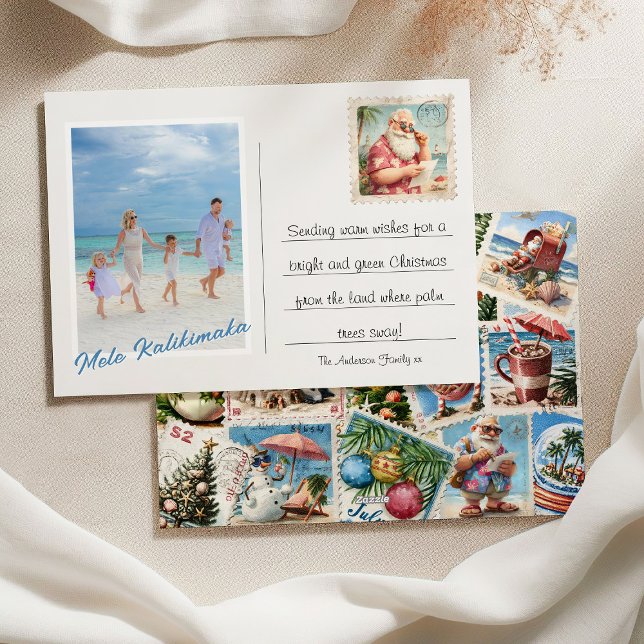 Cartes Pour Fêtes Annuelles Mele Kalikimaka Photo Timbres tropicaux (Créateur téléchargé)