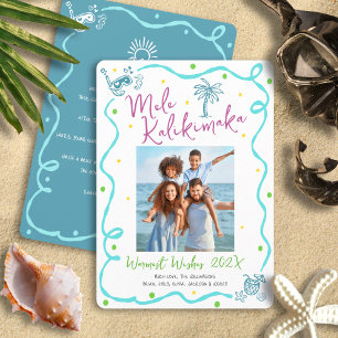 Cartes Pour Fêtes Annuelles Mele Kalikimaka Photo Turquoise Dessin à la Main N